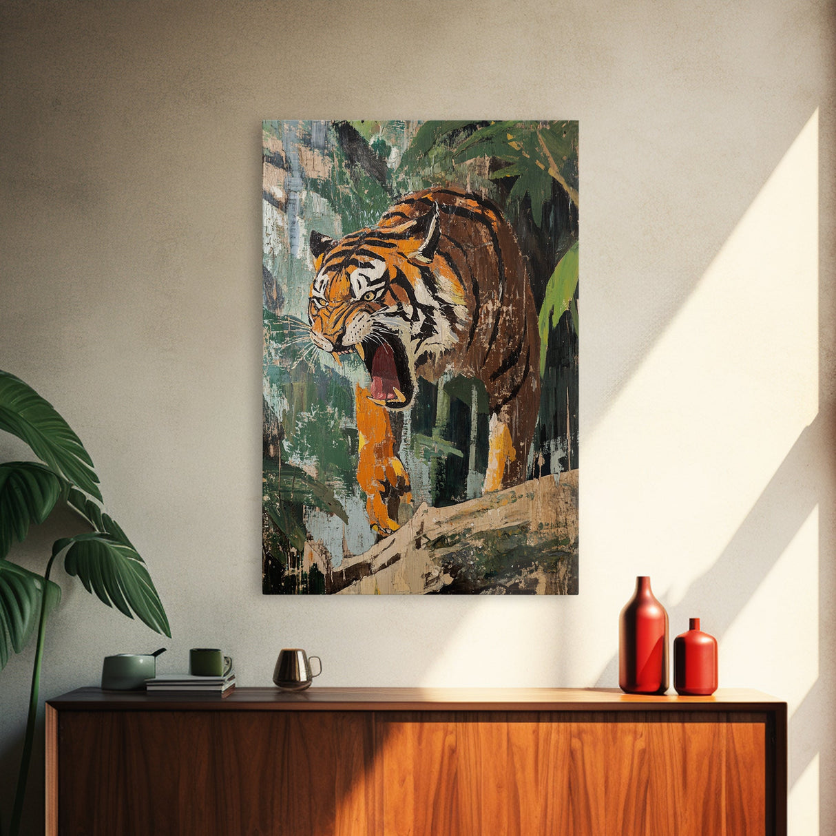 Retro Tiger Painting Canvas Print, Animal Print, Wall Art Home Decor, Tiger Wall Art