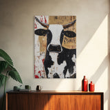 Moo Cow Wall Art, Wabi Sabi Canvas Print, Japanese Style Decor, Minimalist Cow Wall Art, Farmhouse Decor