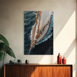 Bird's Eye View Of A Sailboat, Framed Canvas Print, Sail Boat Photography Print, Sailboat Painting, Nautical Decor, Nautical Wall Art