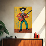 Canvas Print Of a Cowboy Skeleton Guitarist, Mexicano Art, Chicano Art, Original Artwork, Vaquero Art