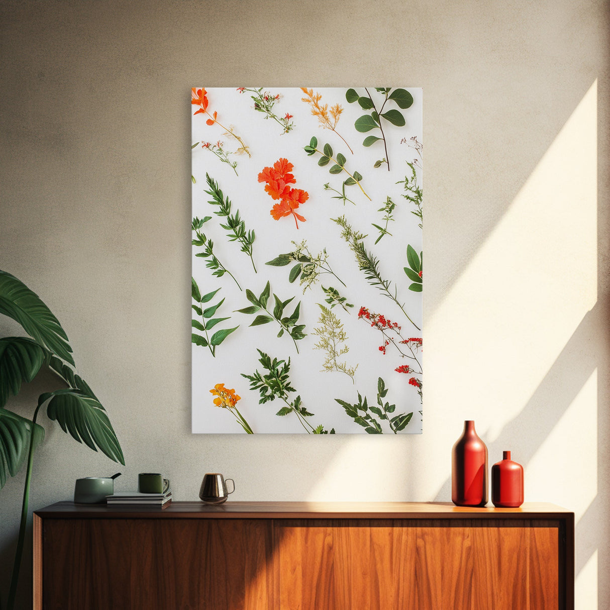 Boho Floral Botanical Wall Art Canvas Print, Minimalist Modern Farmhouse Home Decor, Living Room Wall Art, Bedroom Decor, Flower Print