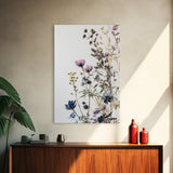 Retro Floral Decor Framed Canvas Print Modern Farmhouse Minimalist Wildflowers Painting Botanical Wall Art