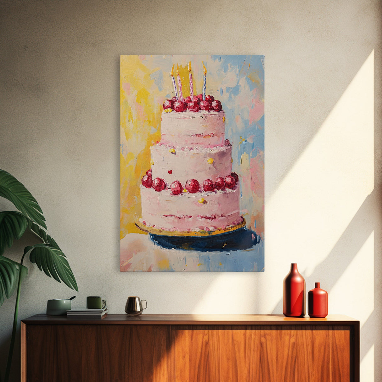 Large Original Birthday Cake Oil Painting Canvas Print, Abstract Wedding Cake, Wedding Decoration, Dessert Art, Kitchen Decor, Kitchen Art