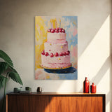 Large Original Birthday Cake Oil Painting Canvas Print, Abstract Wedding Cake, Wedding Decoration, Dessert Art, Kitchen Decor, Kitchen Art