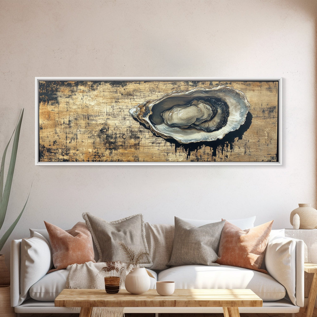 Extra Wide Panoramic Print of an Oyster, Wabi Sabi Minimalist Wall Art, Kitchen Home Decor, Kitchen Art, Wall Art for Dining Room