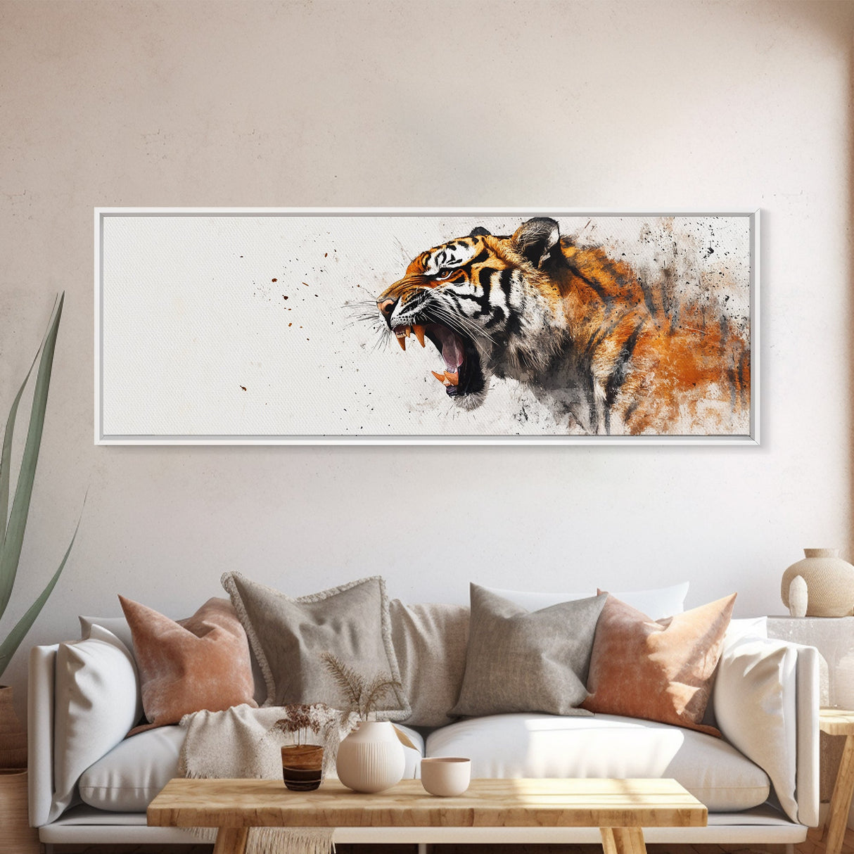 Panoramic Tiger Roar, Statement Piece Wall Art, Framed Canvas Print, Tiger Art, Tiger Painting, Tiger Print, Gift Idea for Him, Man cave art