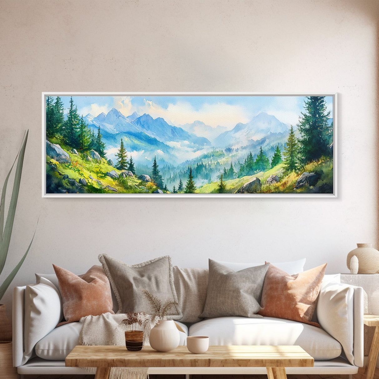 Vintage Mountain Art Canvas Print | Mountain Oil Painting | Extra Large Vintage Wall Art | Panoramic Wall Art Print | Vintage Mountain Scene