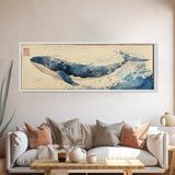 Japanese Style Wabi Sabi Painting Canvas Print of a Whale | Nautical Decor | Animal Print | Ocean Art | Whale Wall Art | Whale Decor