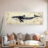 Whale Art Wabi Sabi Panoramic Oil Painting Print, Japanese Style Wall Art - Whale Decor - Whale Art Print - Living Room Decor - Minimalist