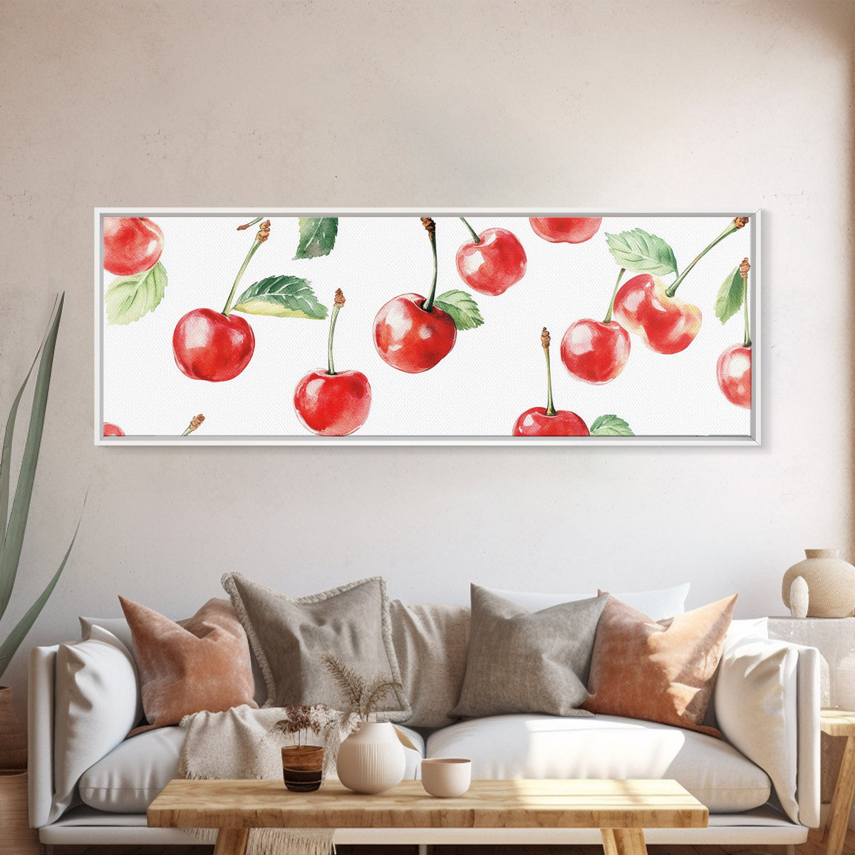 Chery Wall Art Canvas Print - Horizontal Extra Wide Wall Art - Panoramic Kitchen Decor - Kitchen Painting - Cherry Painting - Cherry Decor