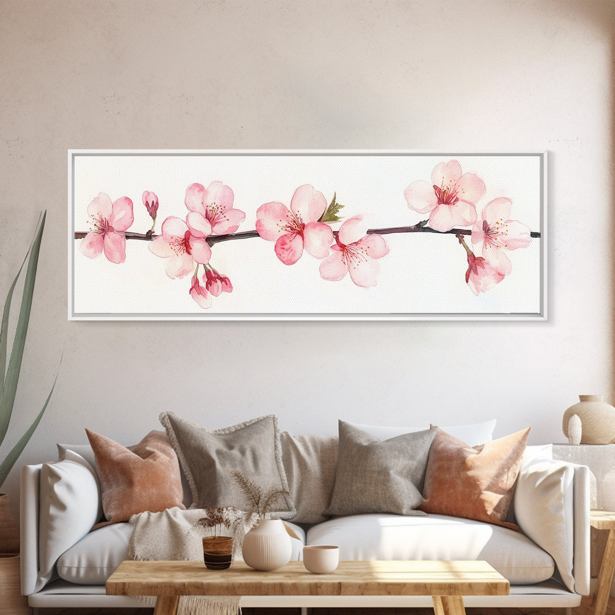 Panoramic Cherry Blossoms Painting Print - Oil Painting Canvas Print of Cherry Blossoms - Elegant Japanese Cherry Blossoms Painting