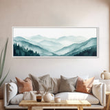 Indigo and Emerald Green Blue Ridge Mountains, Framed Canvas Print, Panoramic Home Decor, Horizontal Art, Mountain Landscape Painting