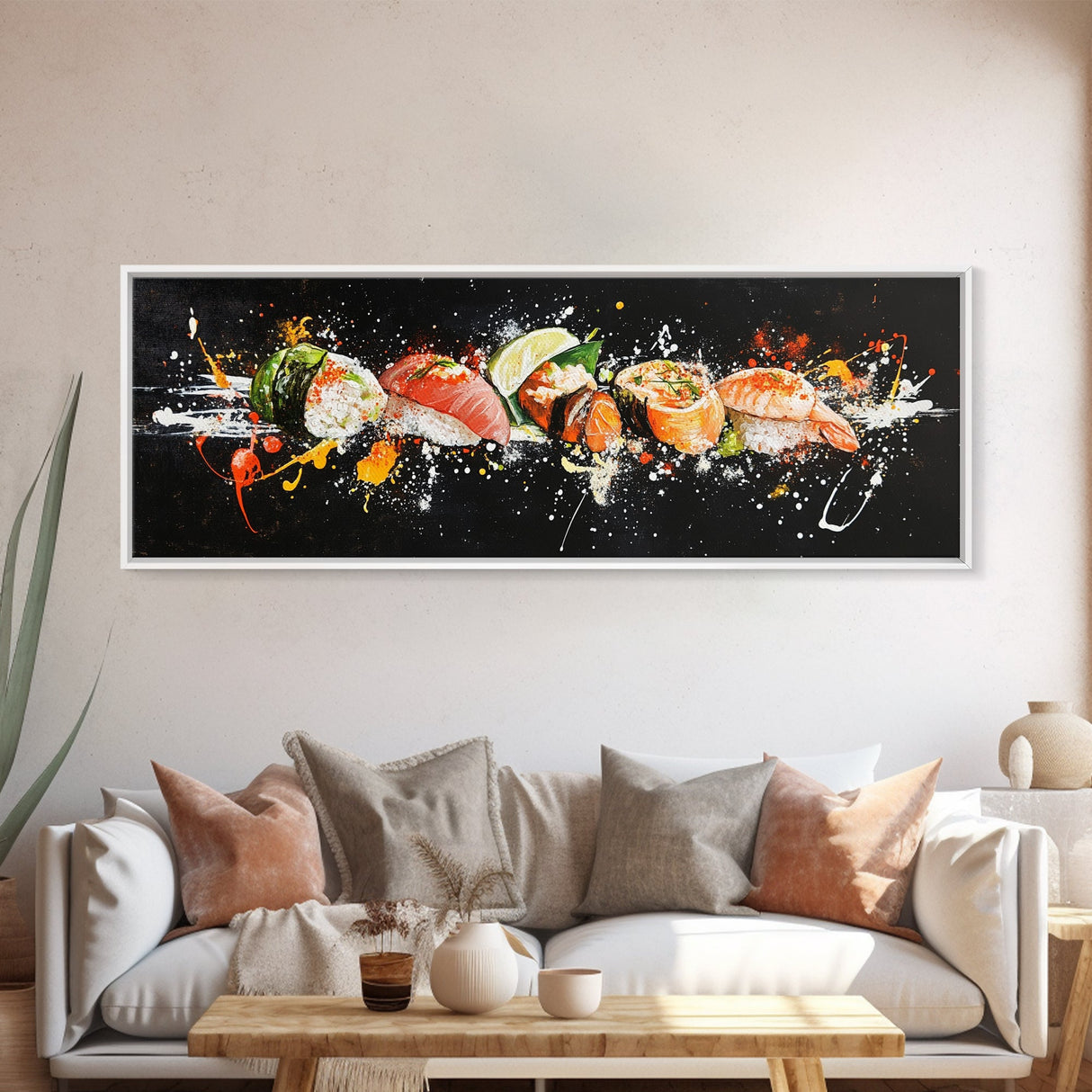 Sushi Wall Art - Framed Canvas Print - Kitchen Wall Art - Kitchen Decor - Original Painting - Restaurant Wall Art - Wabi Sabi Minimalist Art