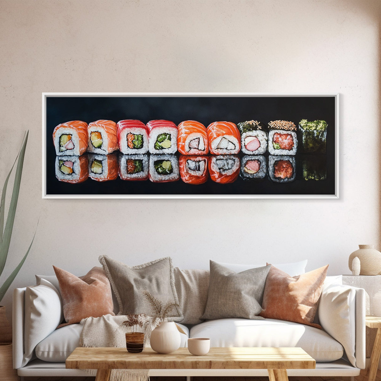 Panoramic Extra Wide Kitchen Wall Art, Sushi Painting Tuna Roll Painting, Modern Art for Kitchen, Kitchen Painting, Dining Room Decor