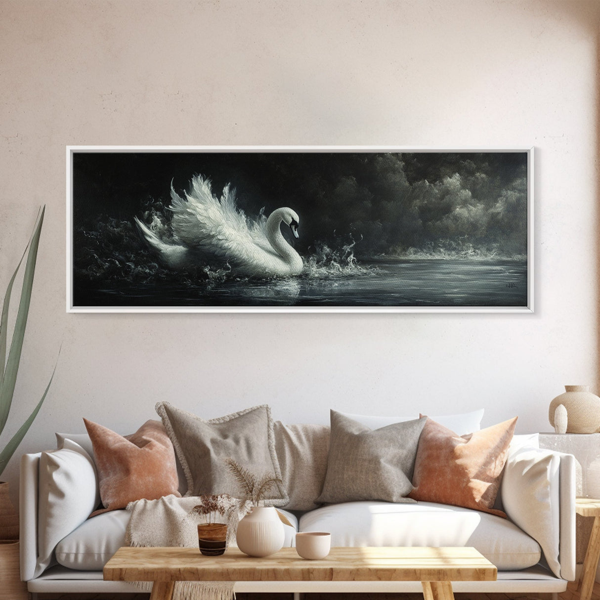 Goth Painting Print of a Swan, Framed Canvas Print, Dark Academia Wall Art, Goth Decor, Gothic Painting Wall Art