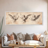 Painting of 3 Angels Canvas Print, Guardian Angels Wall Art, Angel Sketch, Angel Painting, Angelic Home Decor, Extra Wide Wall Art