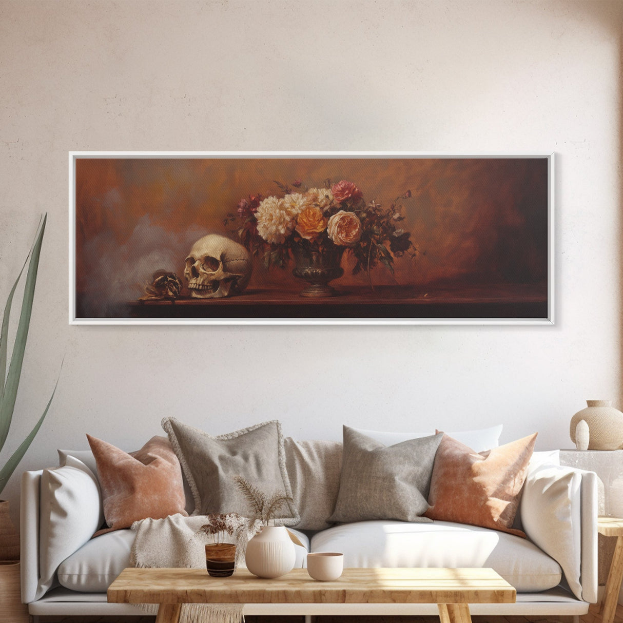 Gothic Flowers Still Life, Skull Painting Canvas Print, Goth Decor, Witchy Wall Art, Witchy Decor, Witchy Gift Idea, Dark Academia Art