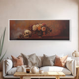 Gothic Flowers Still Life, Skull Painting Canvas Print, Goth Decor, Witchy Wall Art, Witchy Decor, Witchy Gift Idea, Dark Academia Art