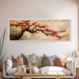 Panoramic Japanese Maple Tree Wall Art Canvas Print, Maple Tree Art, Fall Decor, Fall Wall Art, Wabi Sabi Japanese Style Maple Tree Painting