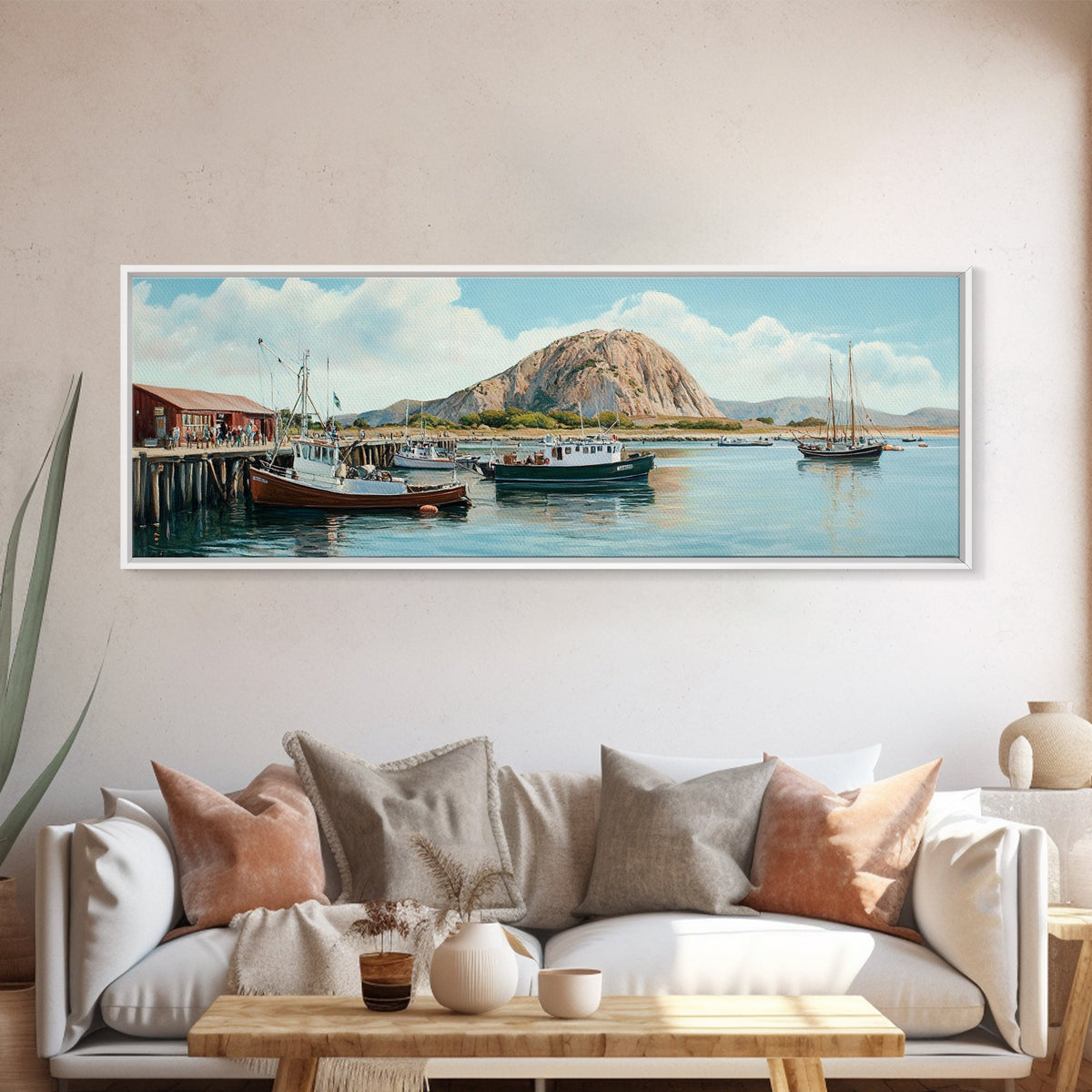 Morro Bay Panoramic Art, Nautical Landscape Painting, Canvas Print, Seascape Panoramic Painting, Seascape Landscape Wall Art Home Decor