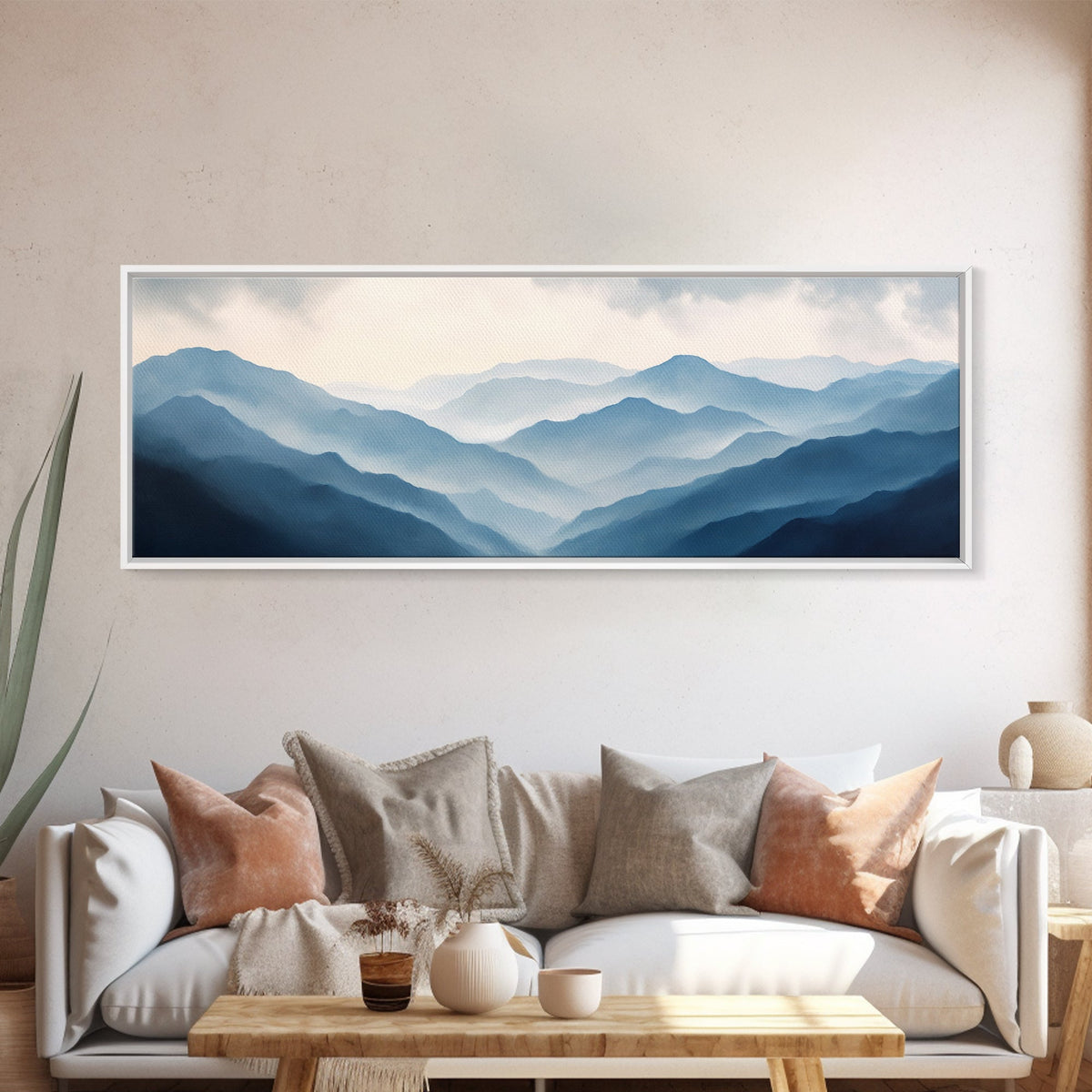 Panoramic Blue Ridge Mountains, Fog Over The Mountains Canvas Print, Wood Framed Wall Art, Mood Setting Home Decor, Moody Art, Landscape