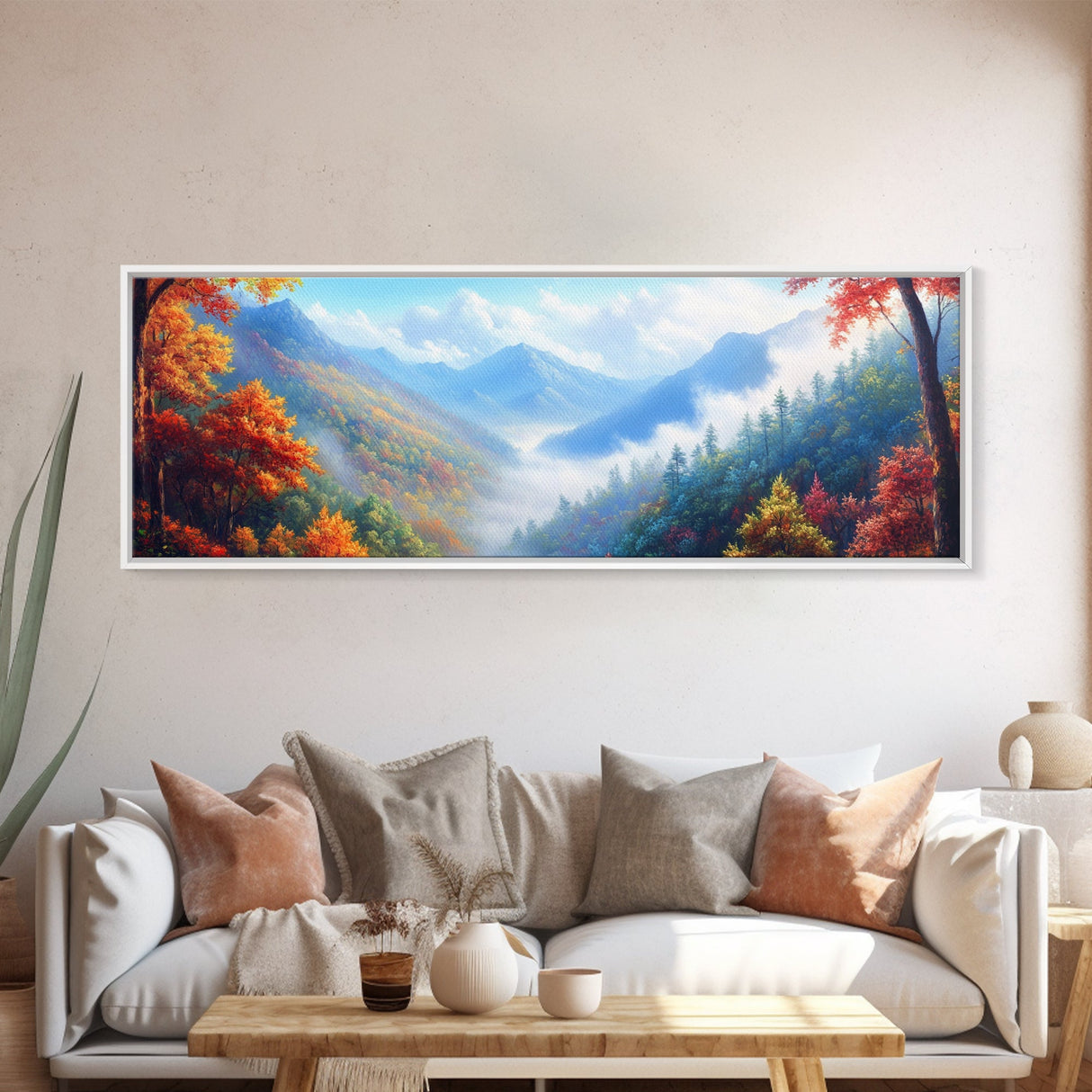 River Forest Landscape Wall Art on Canvas, Panoramic Smoky Mountains Canvas Wall Art, Framed or Unframed, Ready To Ship Horizontal Art