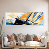 Pop Art Sailboat Painting Print - Vibrant Colorful Seascape Art - Nautical Landscape - Panoramic Ultra Wide Wall Art - Sail Boat Art