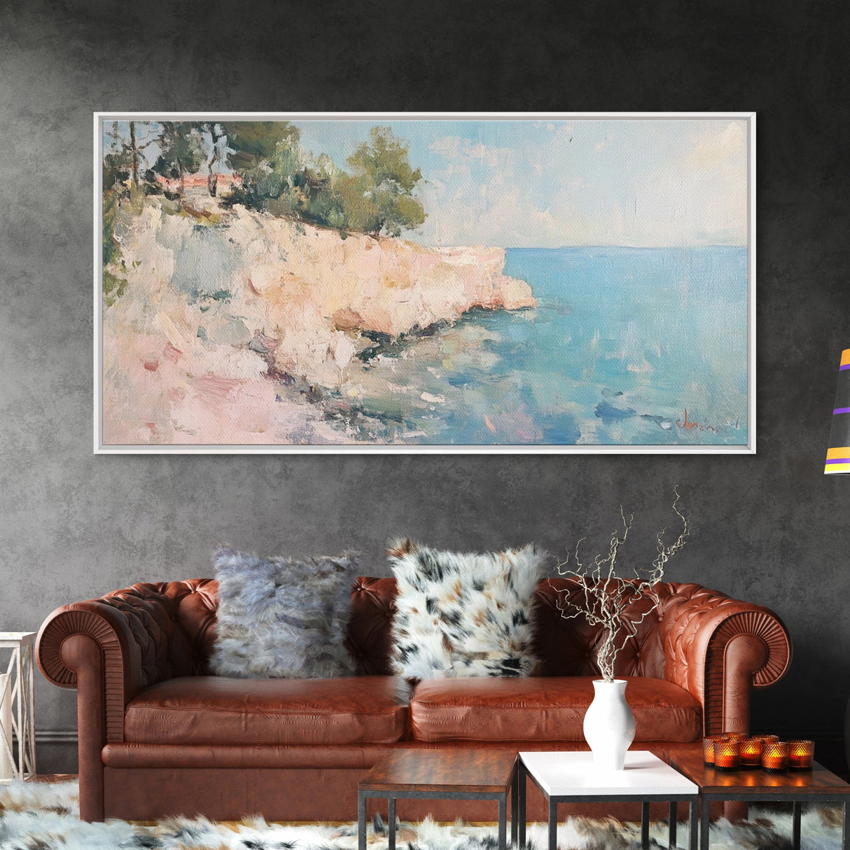 Cliffs Of Moher Oil Painting Print, Boho Whimsical Nautical Landscape Painting Print, Seascapes Wall Art, Kitsch Decor, Eclectic Art
