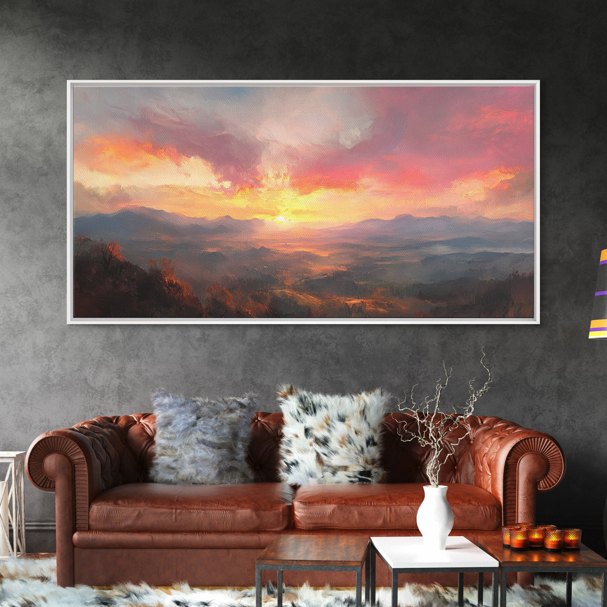 Sunset Over The Blue Ridge Mountains, Oil Painting Print, Framed Canvas Print, Landscapes of America Wall Art, American Landscape Painting