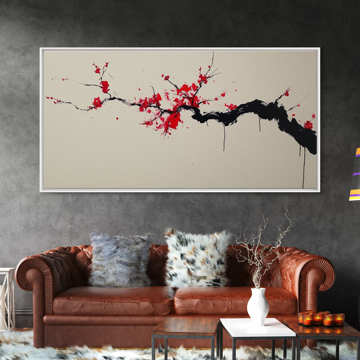 Retro Abstract Wall Art, Framed Canvas Print, Dead Branch Painting on a Black Background, Charcoal Sketch, Charcoal Painting Wall Art