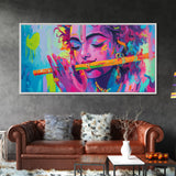Radha Krishna Painting Print, Hindu Wall Art, Framed Canvas Print, Hinduism Wall Art, Krishna Wall Art, Krishna Playing A Flute