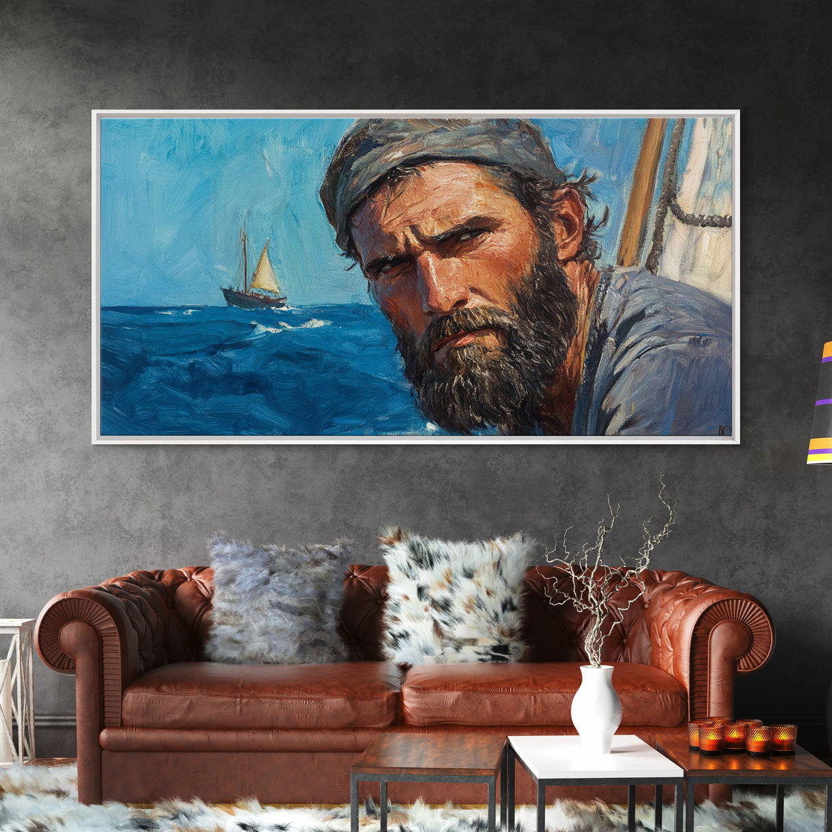 Fisherman at Sea Framed Canvas Print, Fisherman Oil Painting Style Print, Victorian Style Oil Painting Of a Fisherman, Fishing Gift Idea