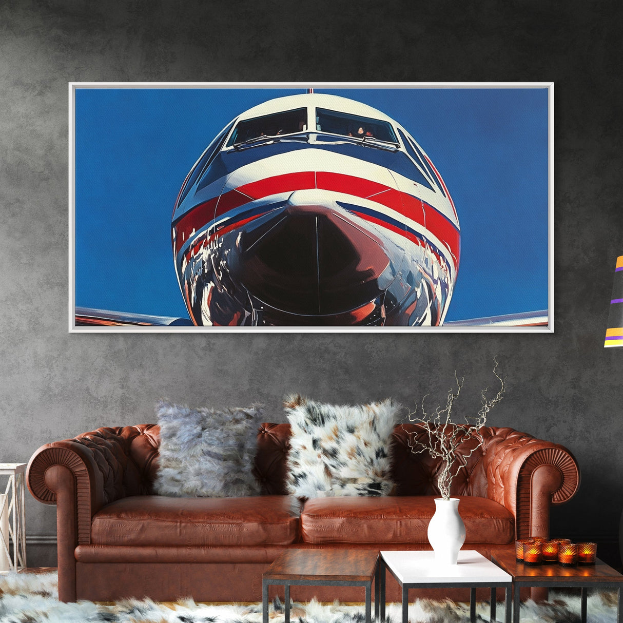 Oil Painting Print of a Jet, Framed Canvas Print, Airplane Wall Art, Airliner Painting