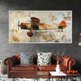 Retro 1920s Airplane In Flight Framed Canvas Print, Airplane Painting, Biplane Painting, Office Decor, Office Wall Art