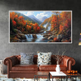 Waterfall In The Forest, Framed Canvas Print, Ready To Hang Art, Wood Frame, Landscape Oil Painting, Mountain Painting, Forest Painting
