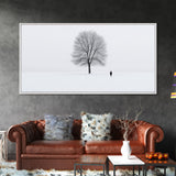 Solitude - Framed Canvas Print - Ready To Hang Wall Art - Winter Decor - Lone Tree In A Snow Covered Valley - Winter Landscape Painting
