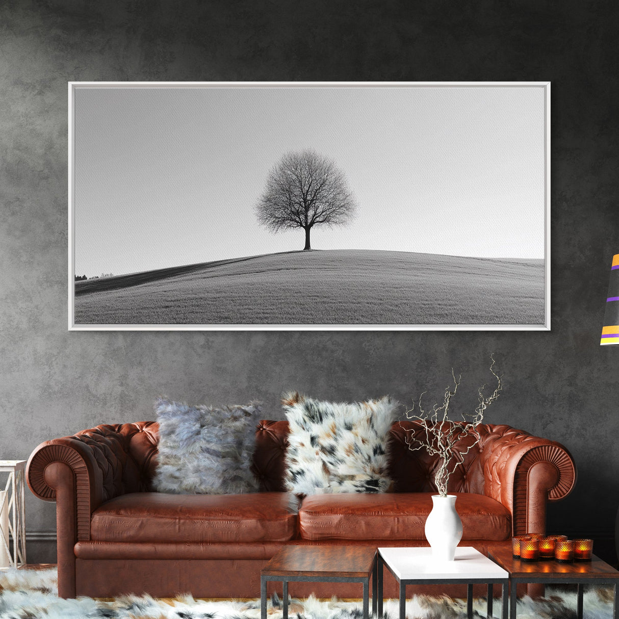 Loneliness - Framed Canvas Print Ready To Hang Wall Art - Thought Provoking Art - Moody Wall Art - Moody Painting - Black and White Dead Tree Art