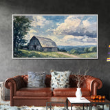 Rustic Old Barn Painting Framed Canvas Print Panoramic Rural Landscape Primitive Art Farmhouse Home Decor Barn Wall Art Ready To Hang
