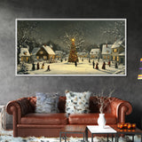 Festive Christmas Village Wall Art Framed Canvas Print, Festive Christmas Street Scene, Cozy Christmas Wall Art, Ready To Hang Xmas Decor
