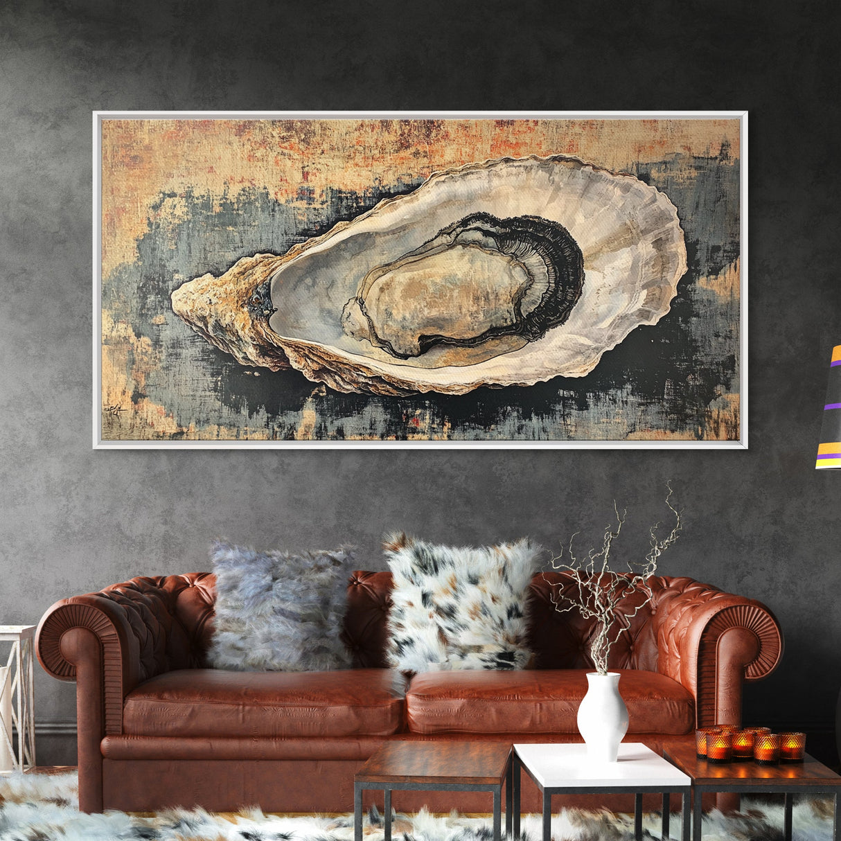 Oyster Shell Painting Canvas Print, Boho Nautical Decor, Coastal Wall Art, Framed Canvas Print, Minimalist Oyster Painting, Nautical Wall Art
