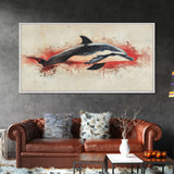 Wabi Sabi Waves and Dolphin Canvas Print, Entryway Decor, Cute Dolphin Wall Hangings for Bathroom Decor, Sea Life Wall Art, Dolphin Painting