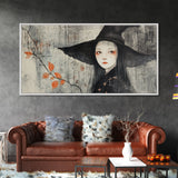 Wabi Sabi Japanese Witch Portrait - Framed Canvas Print - Wood Framed Art - Japanese Style Witchy Wall Art
