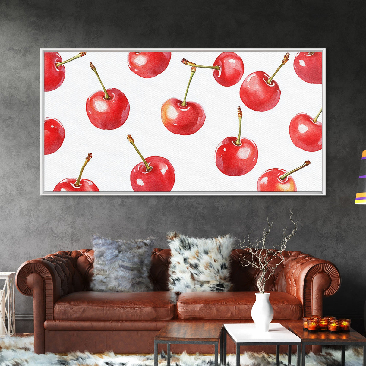 Preppy Cherry Wall Art Framed Canvas Print - Kitchen Wall Art - Dining Room Wall Art - Loft Decor - Cute Wall Art - Cutesy Home Decor