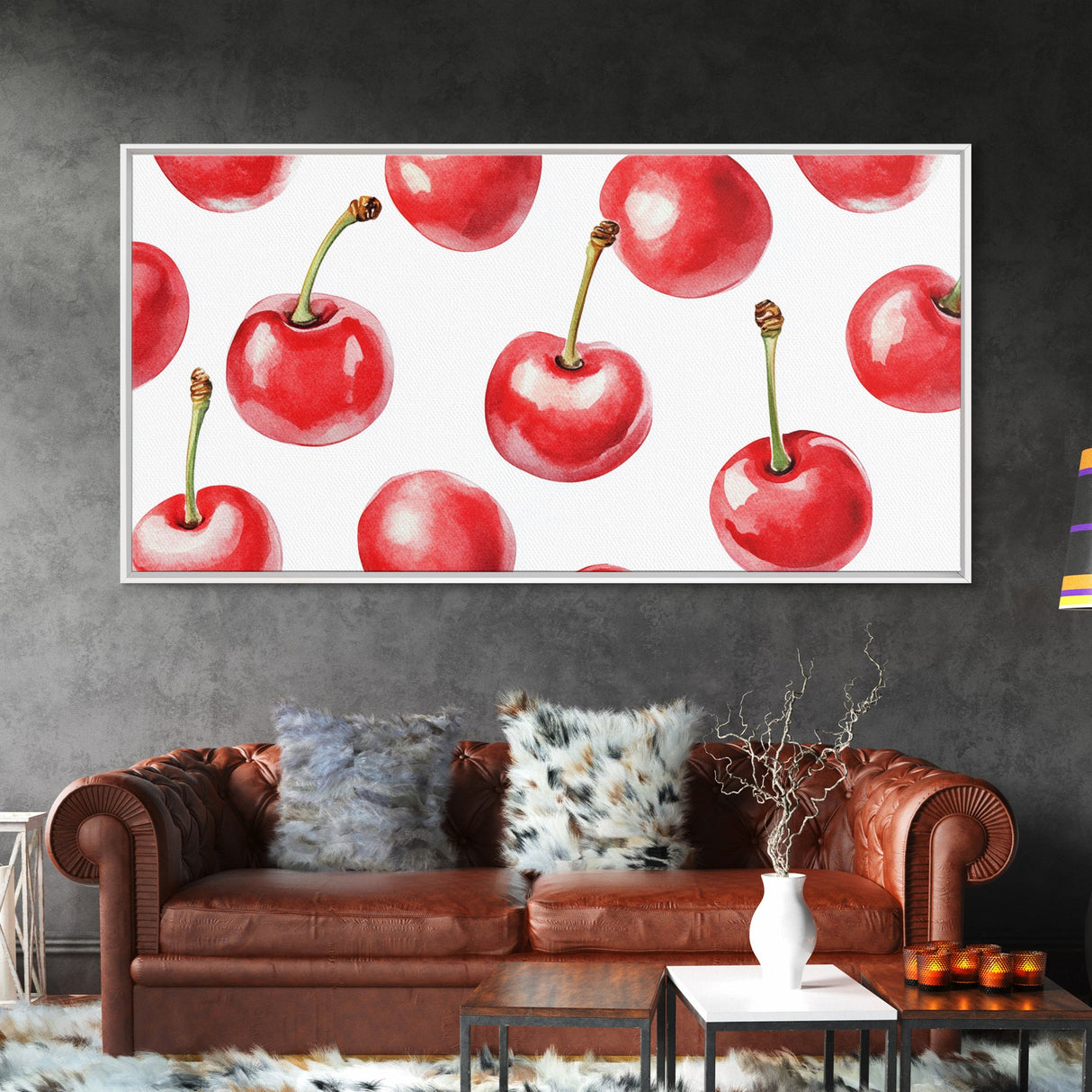 Kitchen Wall Art - Watercolor Painting of Cherries - Canvas Print - Cherry Wall Art - Cherry Decor - Cherries Kitchen Wall Art - Kitsch Kitchen
