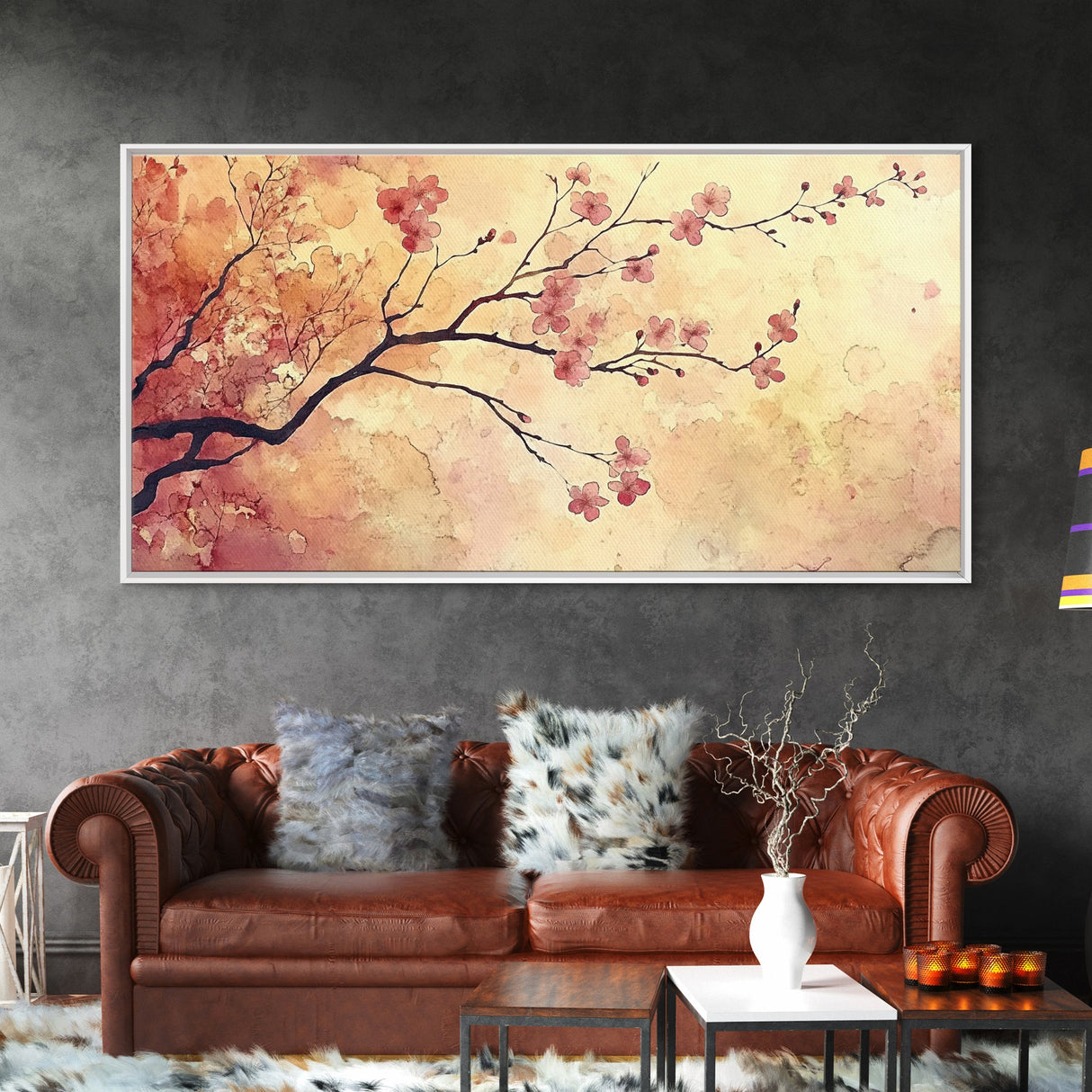 Original Floral Exquisite Canvas Wall Art, Cherry Blossoms, Wabi Sabi Decor, Boho Home Decor, Boho painting, Original Painting Print