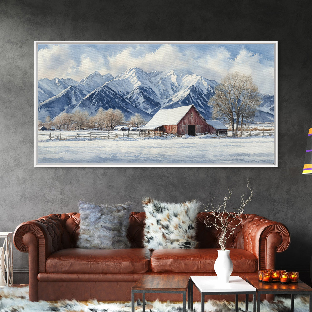 Winter Cabin Oil Painting Print - Rustic Farmhouse Decor - Modern Farmhouse - Cabin Decor - Rural America Oil Painting Print
