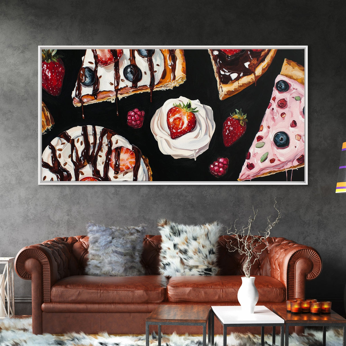 Food Painting Print, Desserts Painting Wall Art, Framed Canvas Print, Kawaii Food Painting For Kitchen, Kitchen Home Decor, Kitchen Wall Art