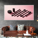 Makeup Brushes Framed Canvas Print - Makeup Wall Art - Preppy Dorm Room Decor - Makeup Painting