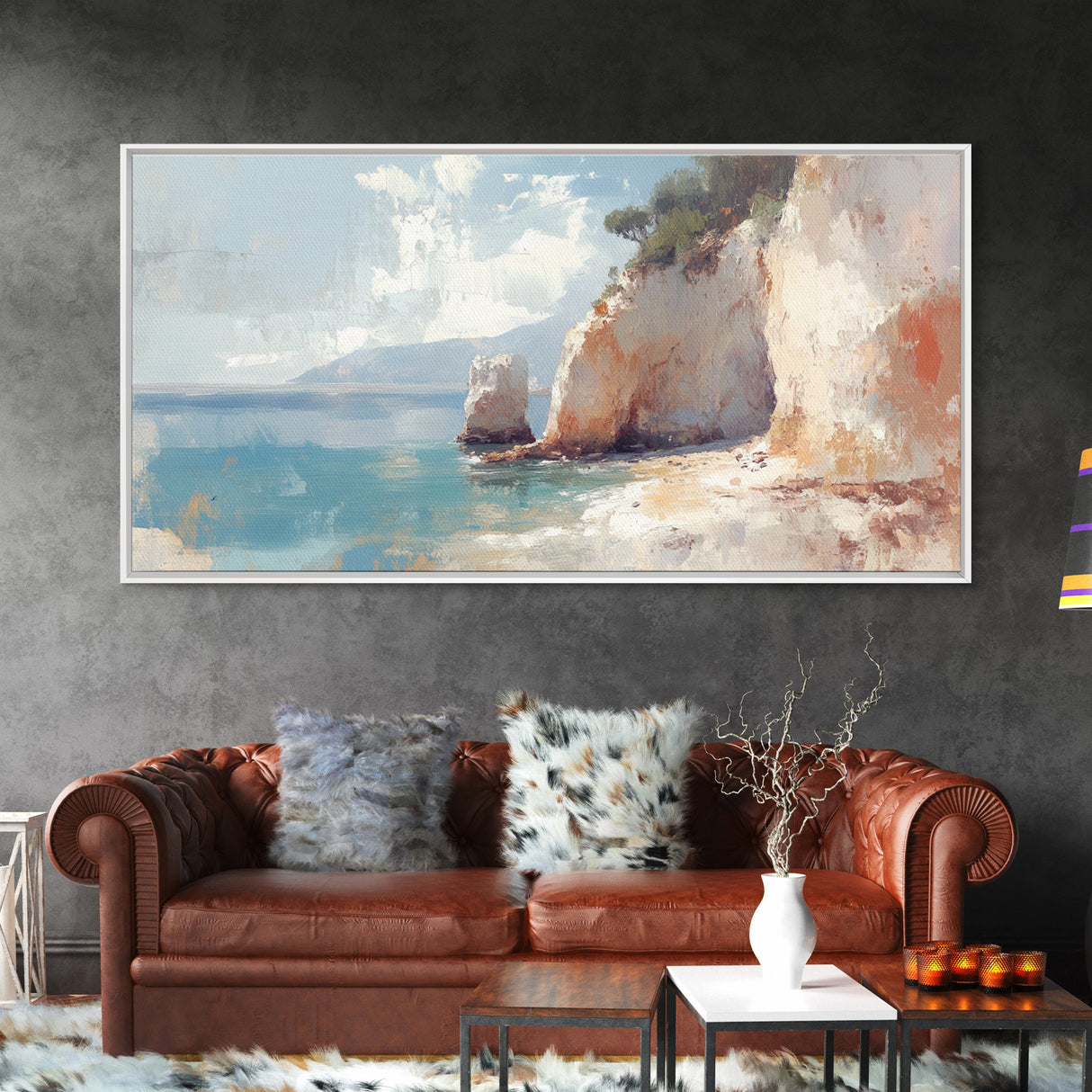 Whimsical Home Decor, Framed Canvas Print, Ireland Painting, Light and Airy Home Decor, Light Art, Nautical Seascape Landscape Painting