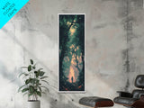 Forest at Dusk Painting Framed Canvas Print Long Narrow Wall Art, Rustic Decor Above Couch Art, Tall Skinny Art Gift Idea Christmas